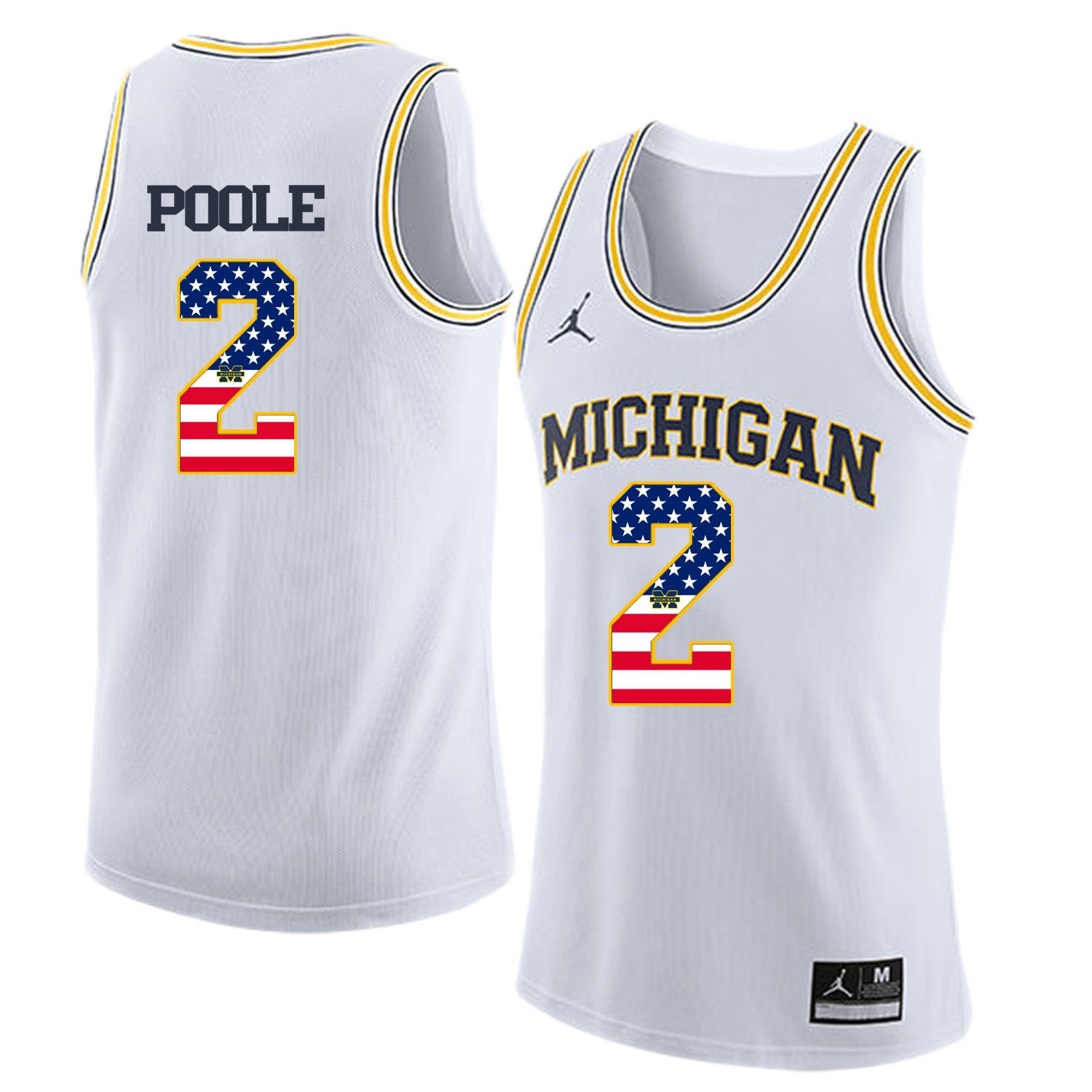 Men Jordan University of Michigan Basketball White 2 Poole Flag Customized NCAA Jerseys
